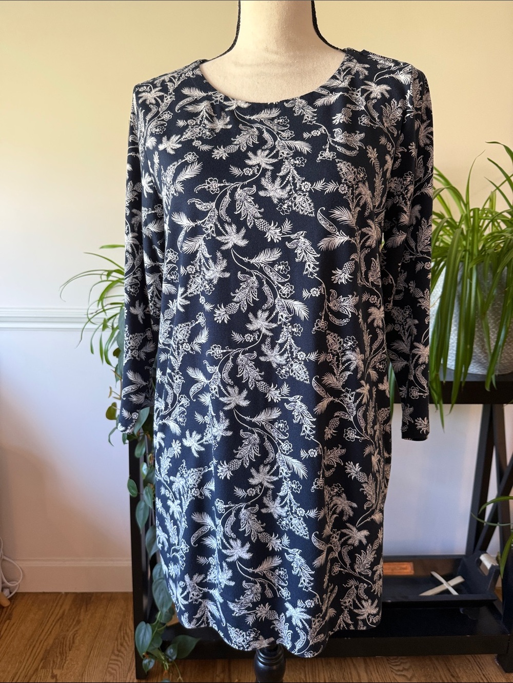 J. Jill Navy and White All-over Design 3/4-Sleeve Tunic